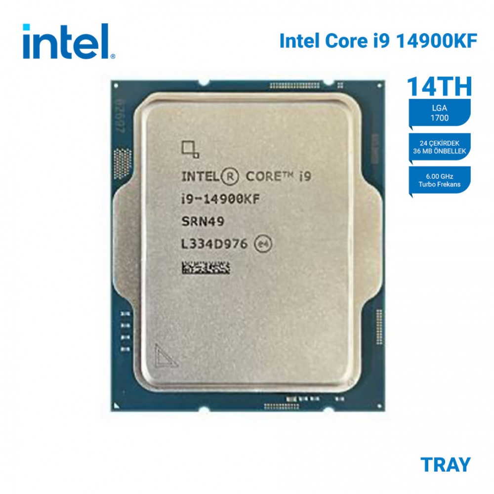 INTEL Raptor Lake i9-14900KF Tray 3,2GHz Vga'sız, Fansız 24 Cores 36MB 1700p
