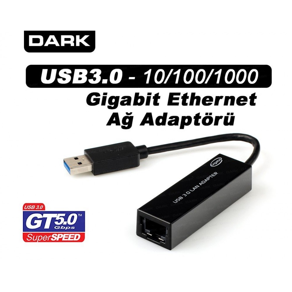 DK NT U3GLAN / DARK USB3.0 to 10/100/1000 Gigabit Ethernet Ağ Network Çevirici Adaptör