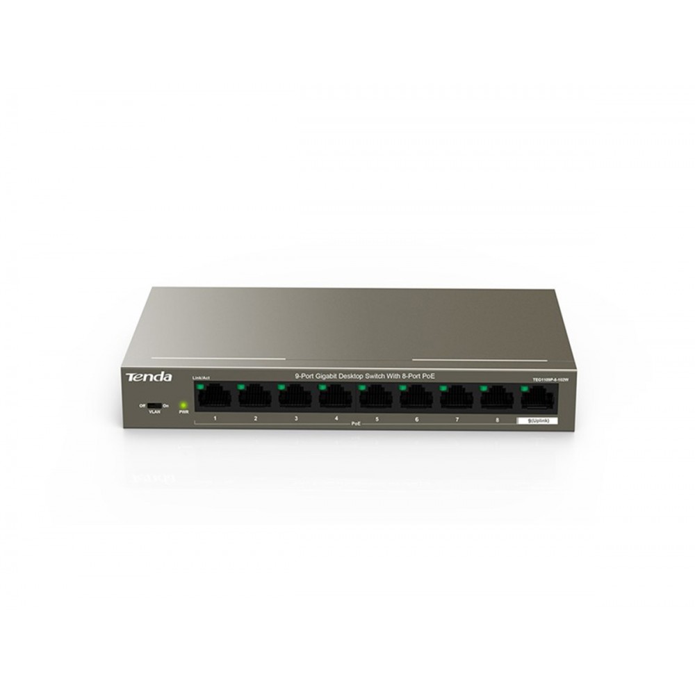 TENDA TEG1109P-8-102W 8GE PoE Port (102W), 1GE Uplink Desktop Switch