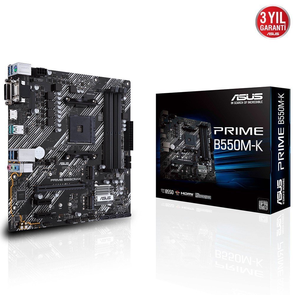 90MB14V0-M0EAY0 / ASUS PRIME B550M-K 4600MHz(OC) DDR4 AM4 M.2 HDMI VGA DVI mATX Anakart