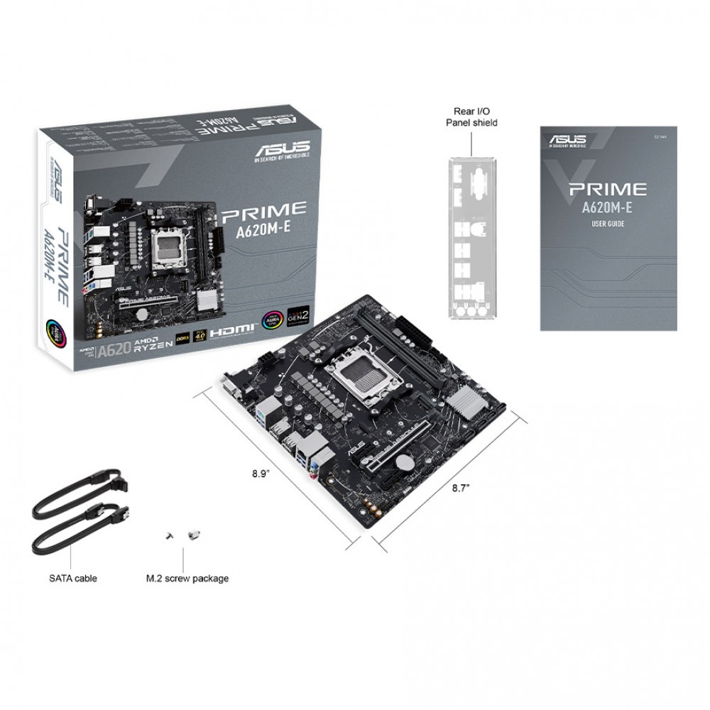 ASUS PRIME A620M-E AMD A620 AM5 DDR5 6400 DP HDMI VGA M2 USB3.2 AURA RGB mATX 96