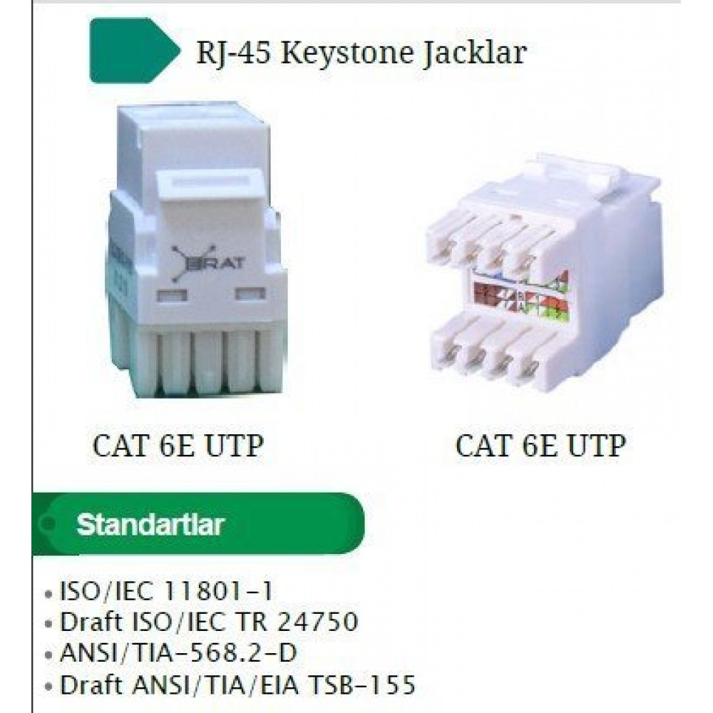 EAC-C6UTP-JCK / ERAT CAT6 UTP Keystone Jack 180 derece Unshielded