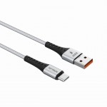 HYTECH HY-X431 1M 3A Type-C Örgülü Silver Gri Data + Şarj Kablosu