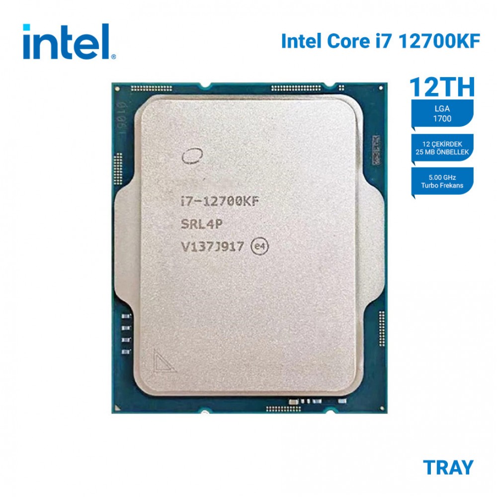 INTEL Alder Lake i7-12700KF TRAY VGA'sız Fansız 12 Core 3.6/5.0GHz 25MB LGA1700