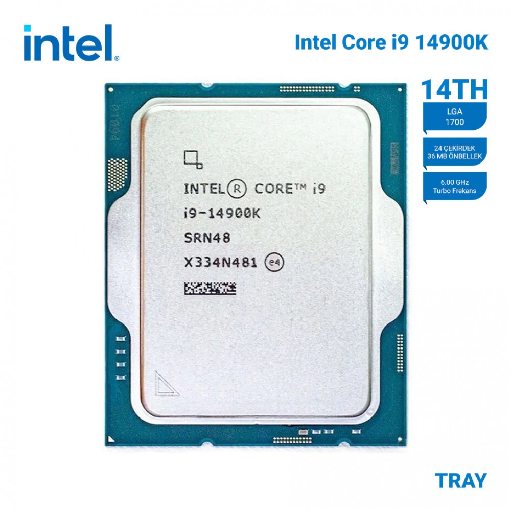 INTEL Raptor Lake i9-14900K Tray 3,2GHz VGA'lı, Fansız 24 Cores 36MB 1700p