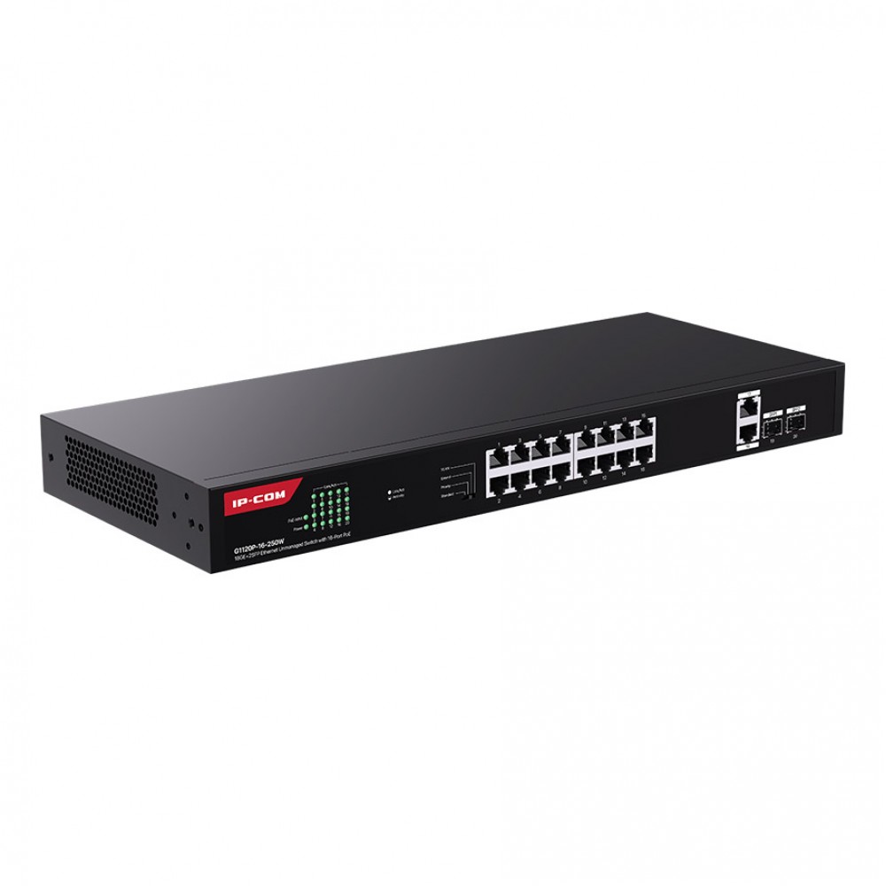 IP-COM G1120P-16-250W 16GE PoE Port (250W), 2GE Uplink, 2x SFP Switch