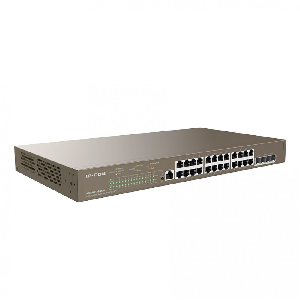 IP-COM G5328XP-24-410W 24GE PoE Port (370W), 4x10G SFP L3 Cloud Yönetilebilir SW