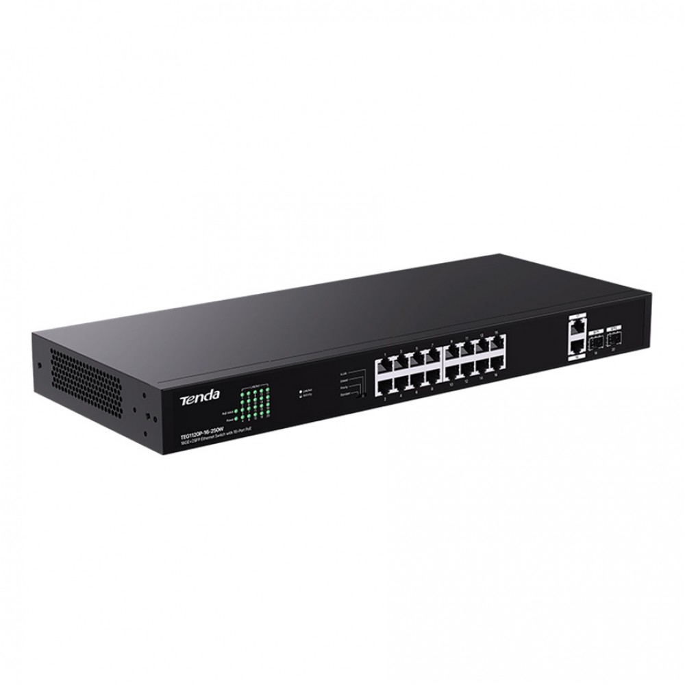 TENDA TEG1120P-16-250W 16GE PoE Port (250W), 2x Uplink, 2xSFP Switch