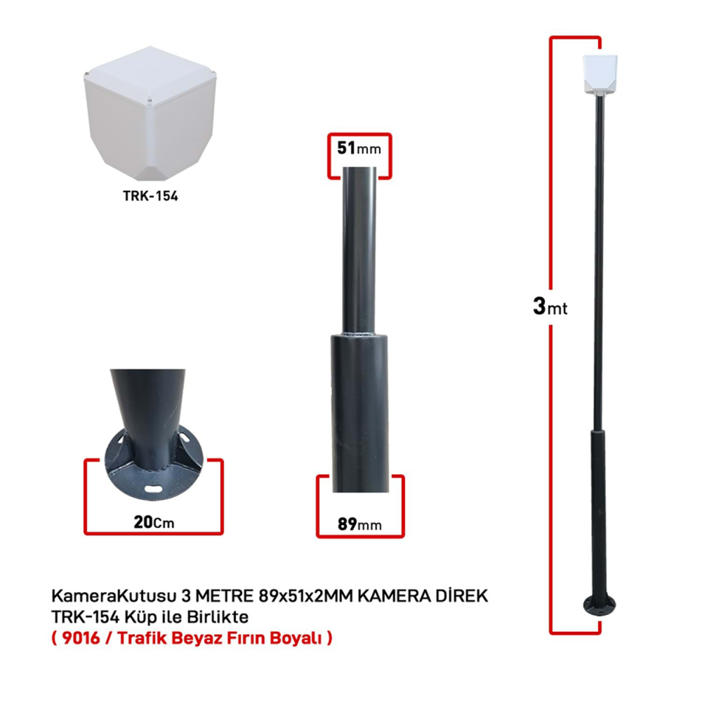 KameraKutusu TRK-300-X+154B 3 Metre Metal Kamera Direği Beyaz89x51x2MM (TRK-154)