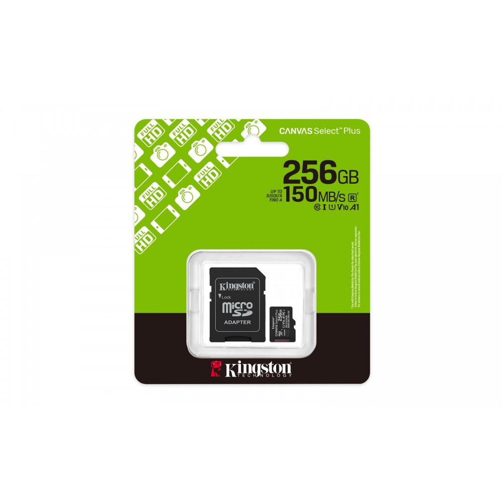 KINGSTON 256GB Canvas Select Plus Gen3 MicroSDXC UHS-I 150MB/S CL10 Card + Adapt