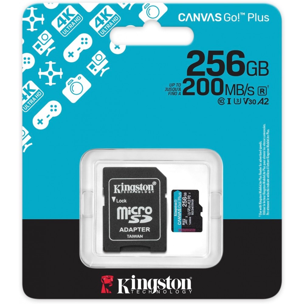 KINGSTON 256GB CanvasGo+ microSDXC 200MB/s A2 U3 V30 Card + Adaptör
