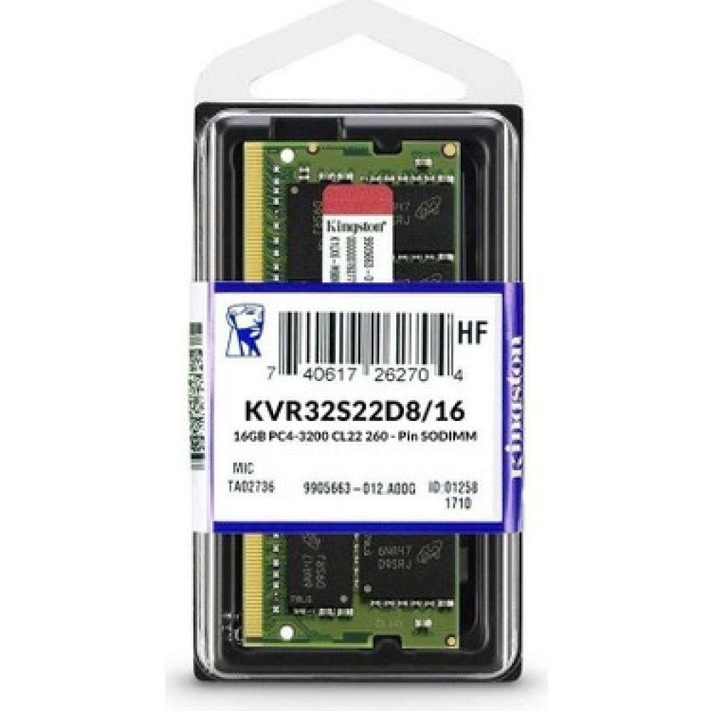 KINGSTON Sodimm 16 GB DDR4 3200MHz CL22  NB Ram (KVR32S22D8/16WP)