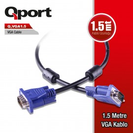 QPORT 1.5M 15PİN FİTRELİ VGA KABLO (Q-VGA1.5)
