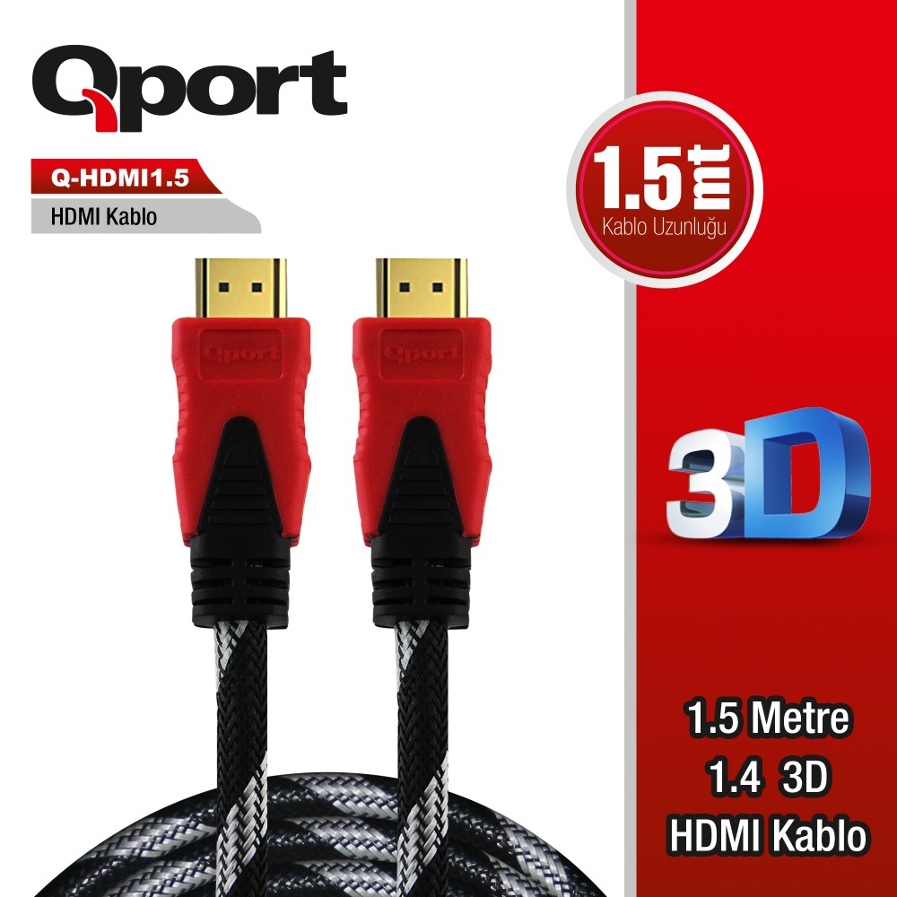 QPORT 1.5M ALTIN UÇLU HDMI KABLO 1.4V (Q-HDMI1.5)