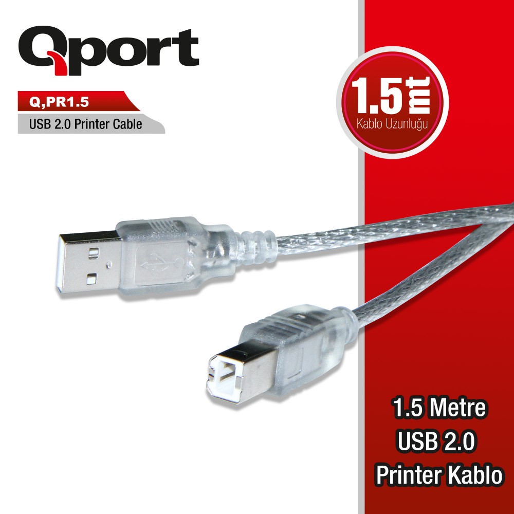 QPORT 1.5M USB2.0 PRINTER KABLOSU (Q-PR1.5)