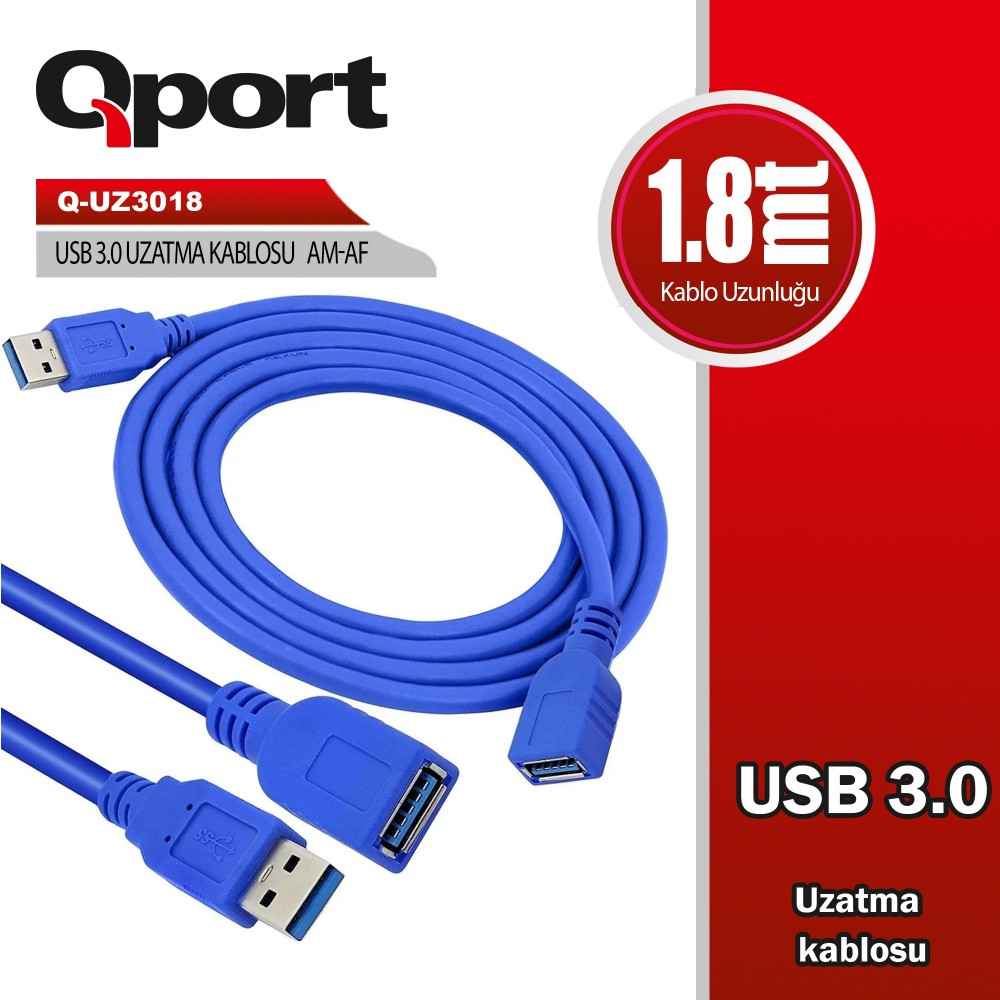 QPORT 1.8M USB3.0 UZATMA KABLOSU (Q-UZ3018)