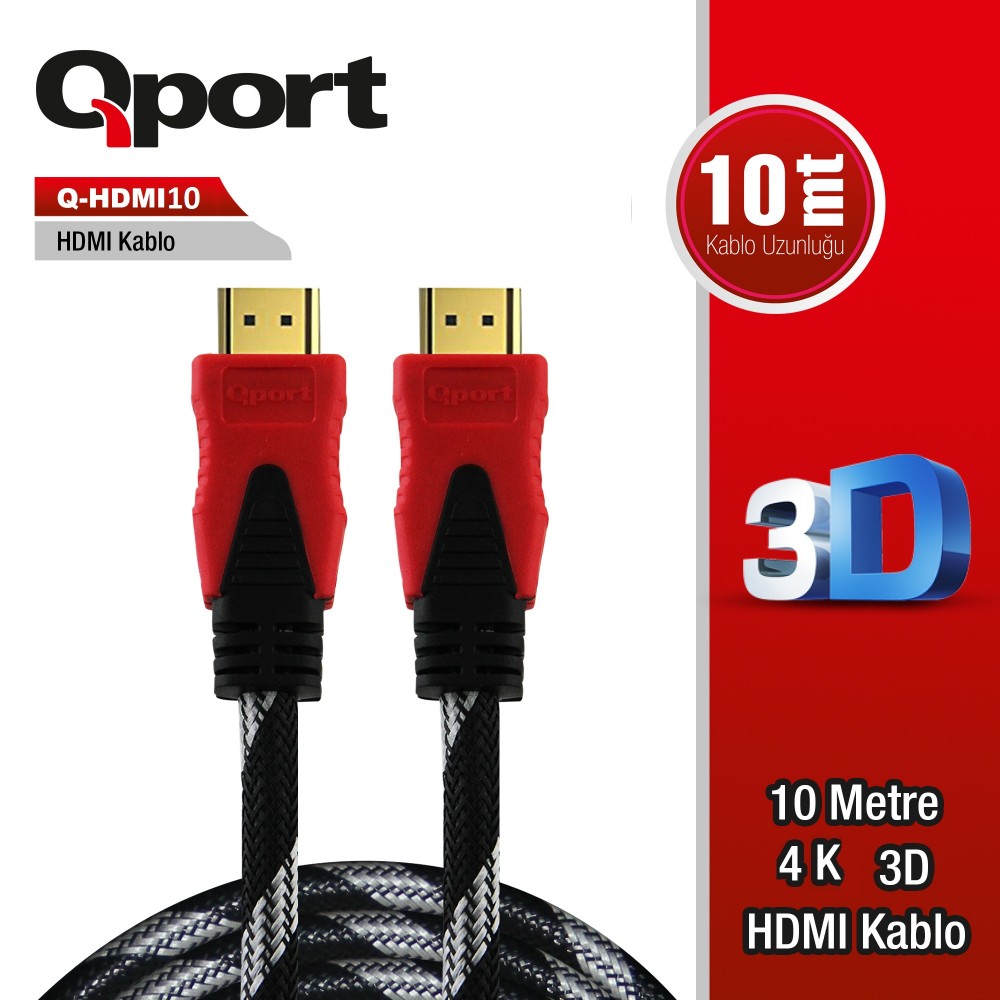 QPORT 10M ALTIN UÇLU HDMI KABLO 1.4V (Q-HDMI10)