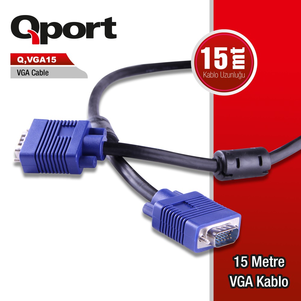 QPORT 15M 15 PİN FİTRELİ MONİTÖR / VGA KABLO (Q-VGA15)