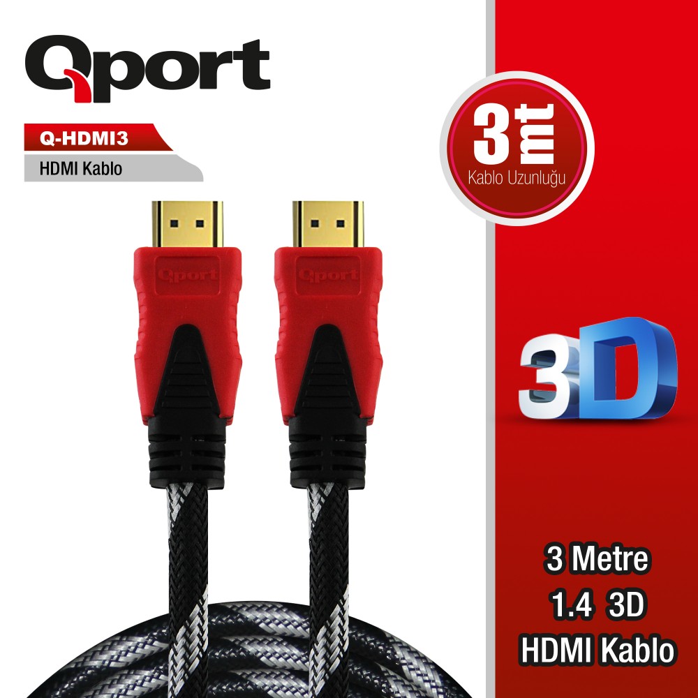 QPORT 3M ALTIN UÇLU HDMI KABLO 1.4V (Q-HDMI3)