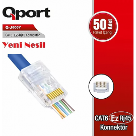 QPORT CAT6 (50Lİ PAKET) EZ-RJ45 YENİ NESİL KONNEKTÖR (Q-J600Y)