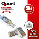 QPORT CAT6 (50Lİ PAKET) EZ-RJ45 YENİ NESİL METAL KONNEKTÖR (Q-J601Y)