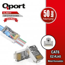 QPORT CAT6 (50Lİ PAKET) EZ-RJ45 YENİ NESİL METAL KONNEKTÖR (Q-J601Y)