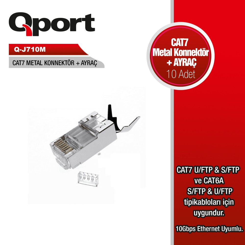 QPORT CAT7 (10LU PAKET) KONNEKTOR VE AYRAÇ (Q-J710M)