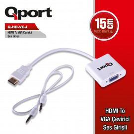 QPORT HDMI to VGA ÇEVİRİCİ SES GİRİŞİ VE KABLOSU + GÜÇ GİRİŞİ KABLOSU (Q-HD-VGJ)