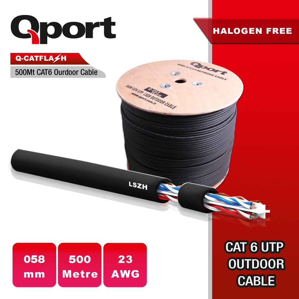QPORT LSZH 500M CAT6 MAKARALI OUTDOOR  23AWG 0.58MM KABLO (Q-CATFLASH)