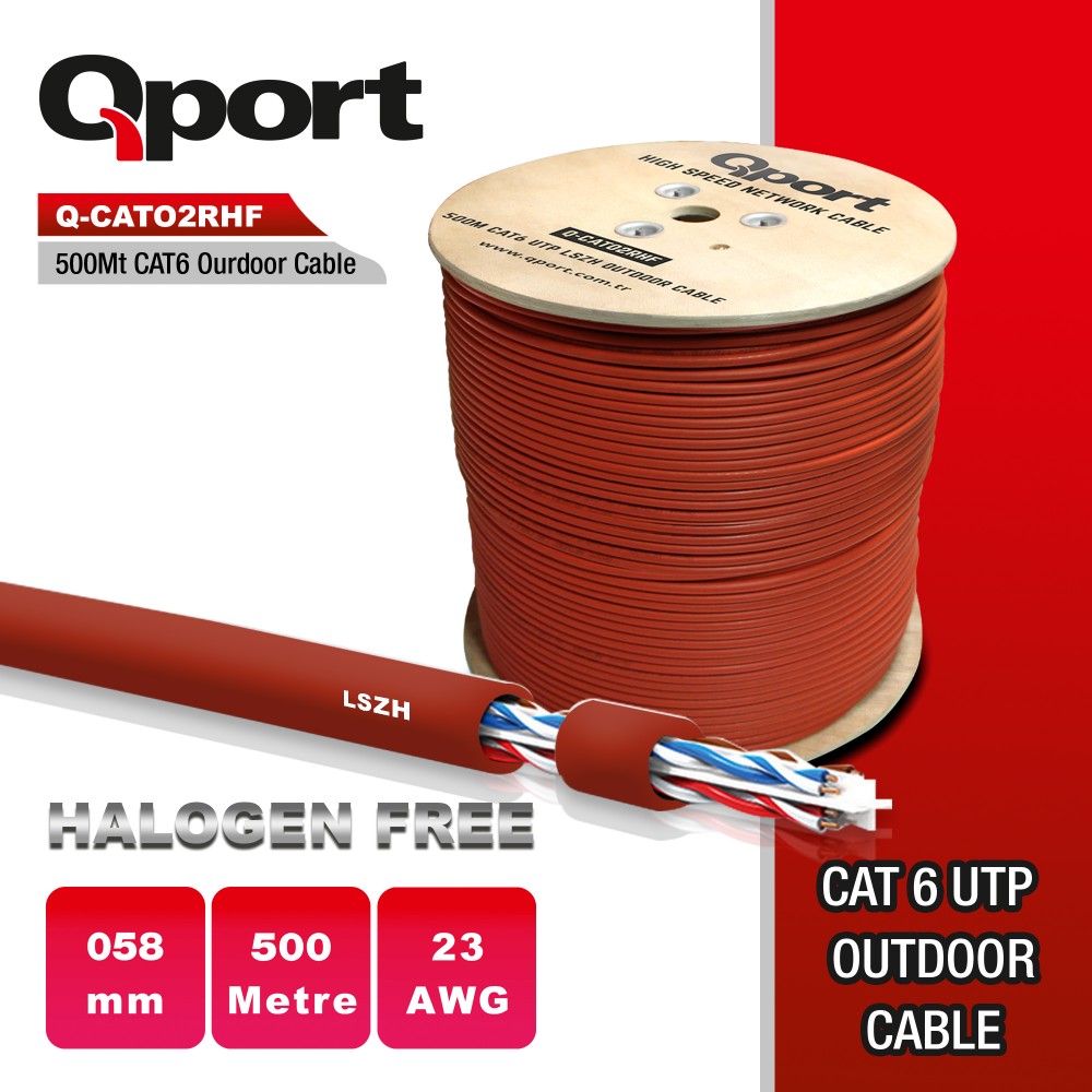 QPORT LSZH 500M MAKARALI OUTDOOR  23AWG 0.58MM KABLO (Q-CATO2RHF)