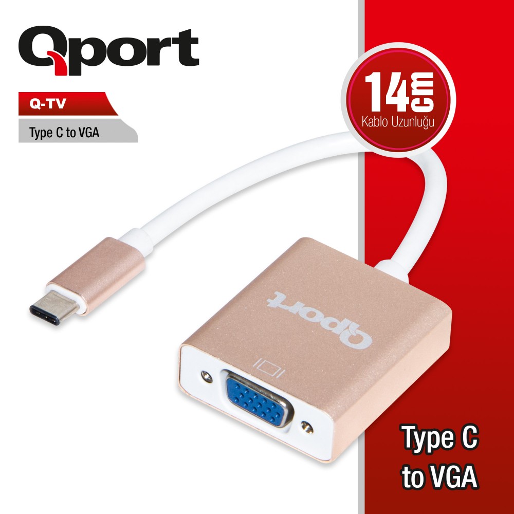 QPORT TYPE-C(M) TO VGA(F) 1920*1080P 60 HZ ÇEVİRİCİ (Q-TV)