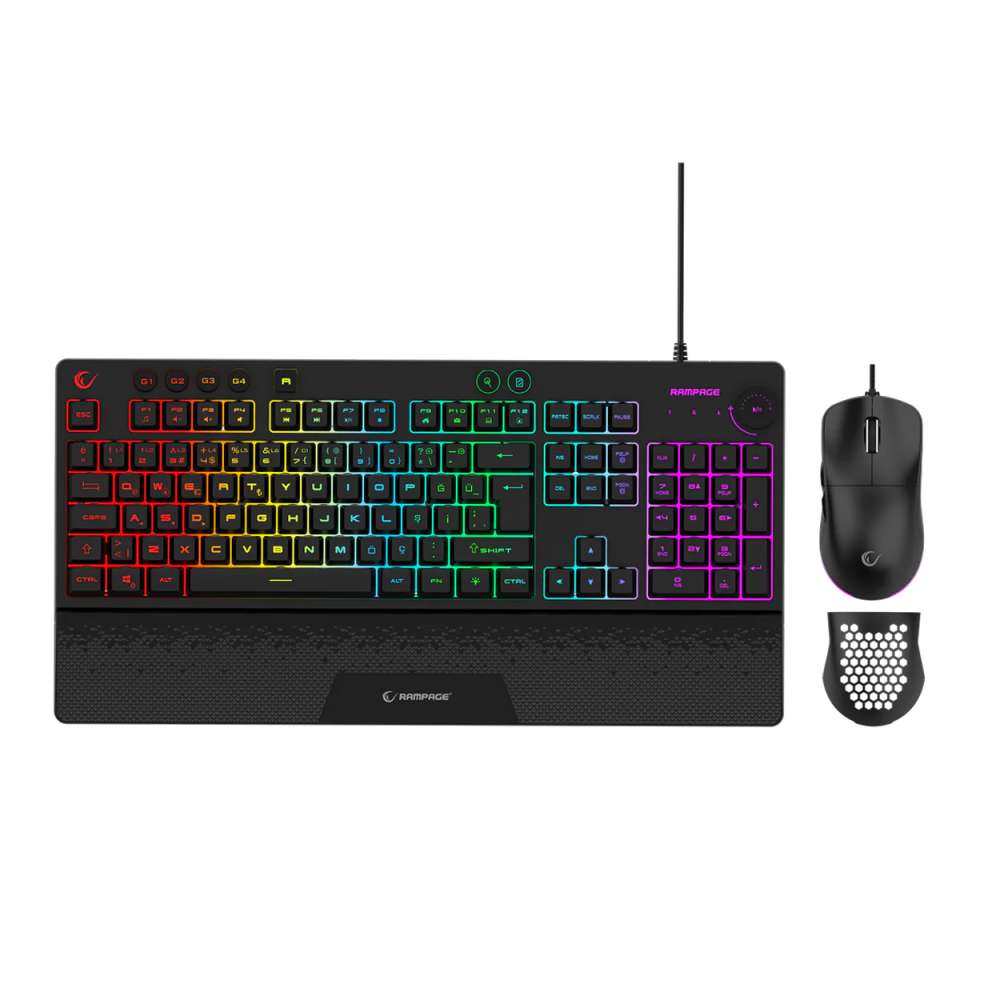 RAMPAGE ECLIPSE Siyah Usb RGB Aydınlatmalı Q Gaming Oyuncu Klavye Mouse Set
