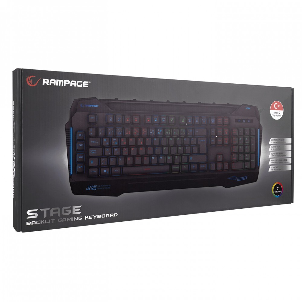 RAMPAGE KB-R63 STAGE 4 Makro Fonksiyon Sese Duyarlı Işıklı RGB Q USB Oyuncu Klav