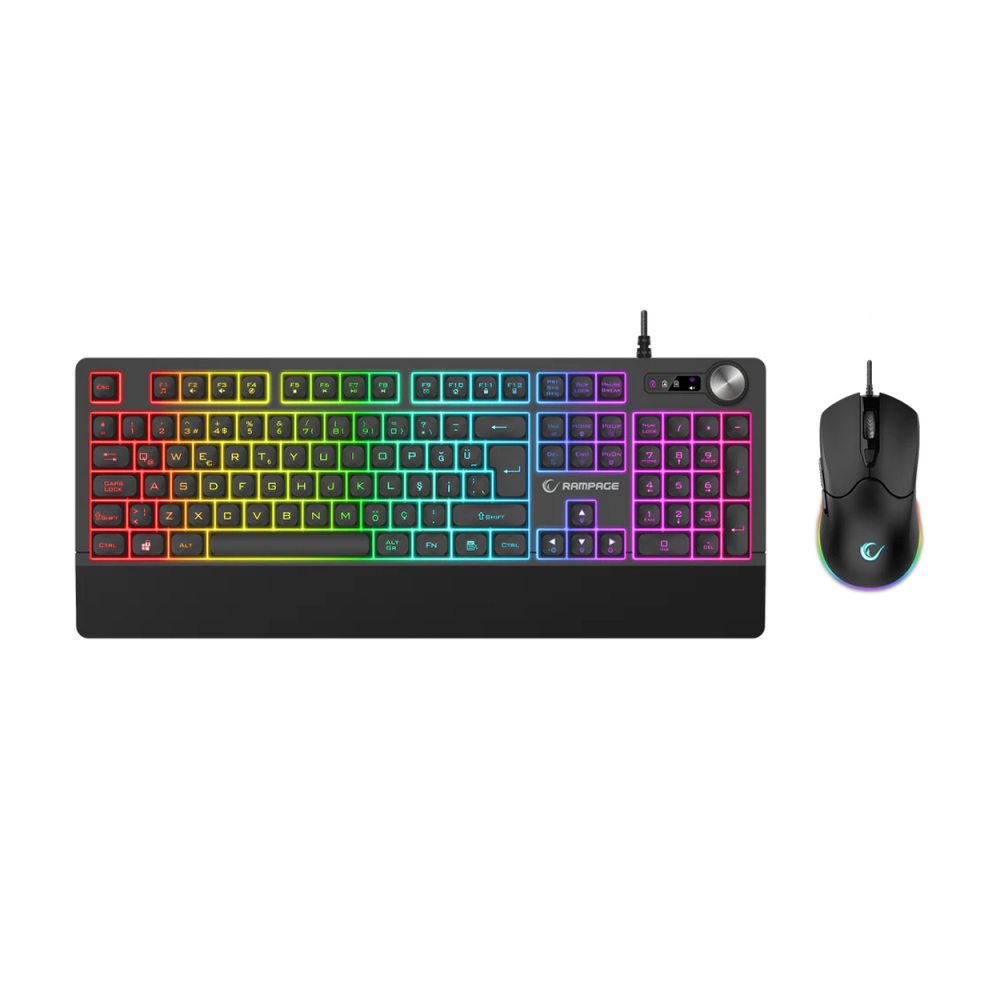 RAMPAGE KM-9858 JAZZY V2 Usb RGB Aydınlatmalı Q 12800 DPI Gaming Klavye Mouse
