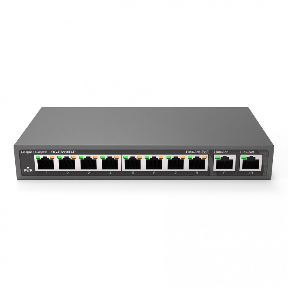 RUIJIE REYEE RG-ES110D-P 8 PORT 10/100 110W POE + 2x GIGABIT UPLINK METAL KASA