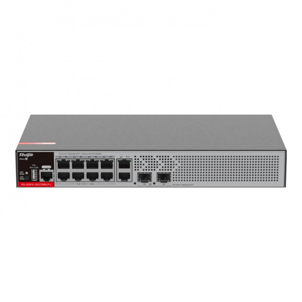 RUIJIE RG-S2915-10GT2MS-P-L 10GE, PoE125W, 2x2.5G SFP+, L2+ Yönetilebilir Switch