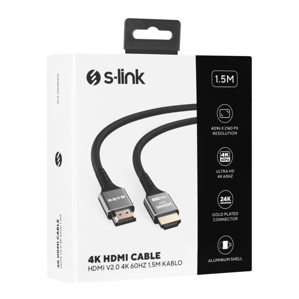S-LINK SLX-HD4K015 19+1 HDMI to HDMI 1.5m Metal v2.0 4K (4096*2160) 60Hz Kablo