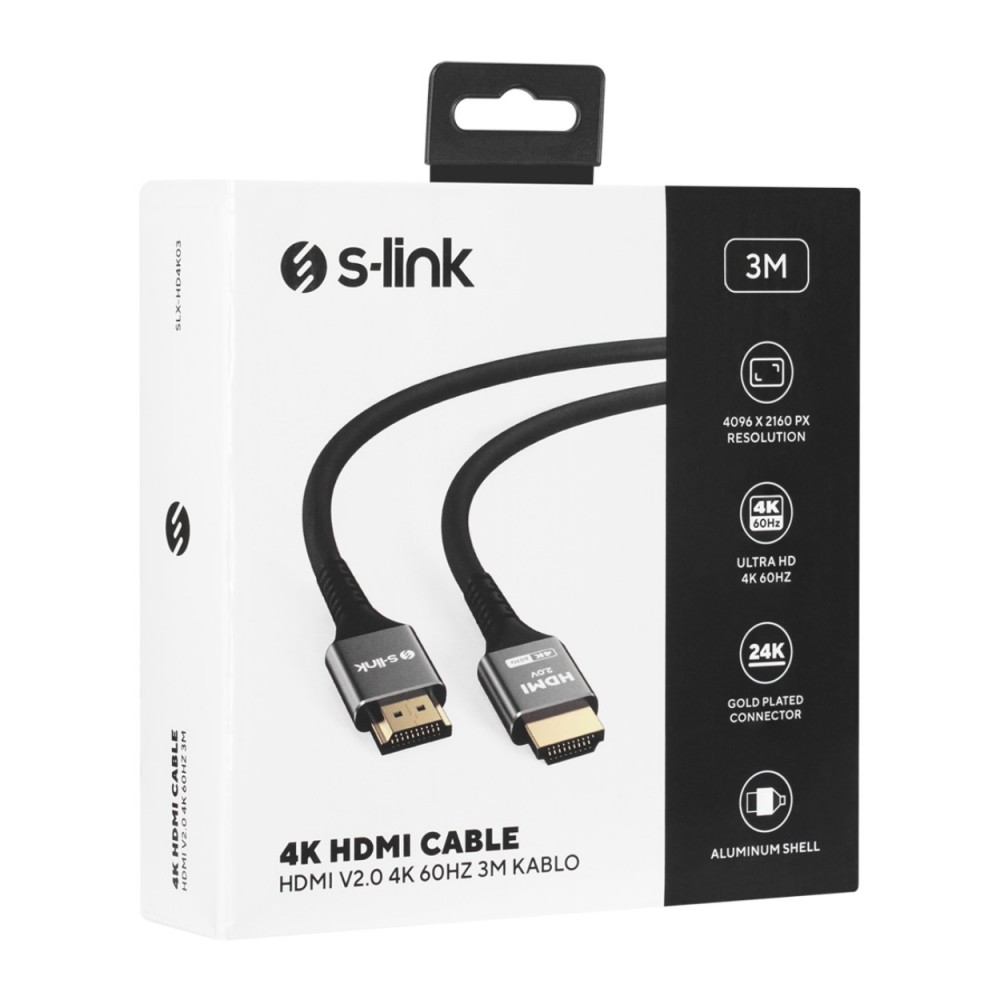 S-LINK SLX-HD4K03 19+1 HDMI to HDMI 3m Metal v2.0 4K (4096*2160) 60Hz Kablo
