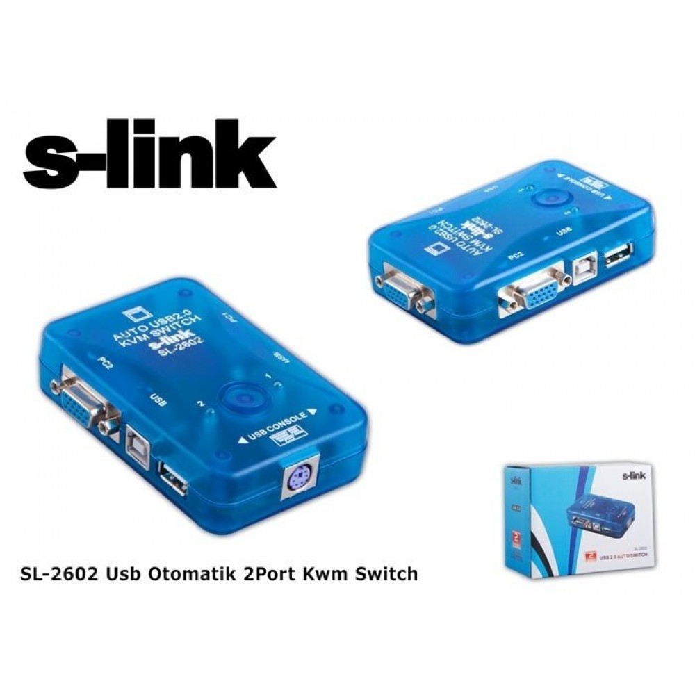 SL-2602 / S-LINK SL-2602 USB  ( 2 PC &1 EKR) KVM Auto Switch