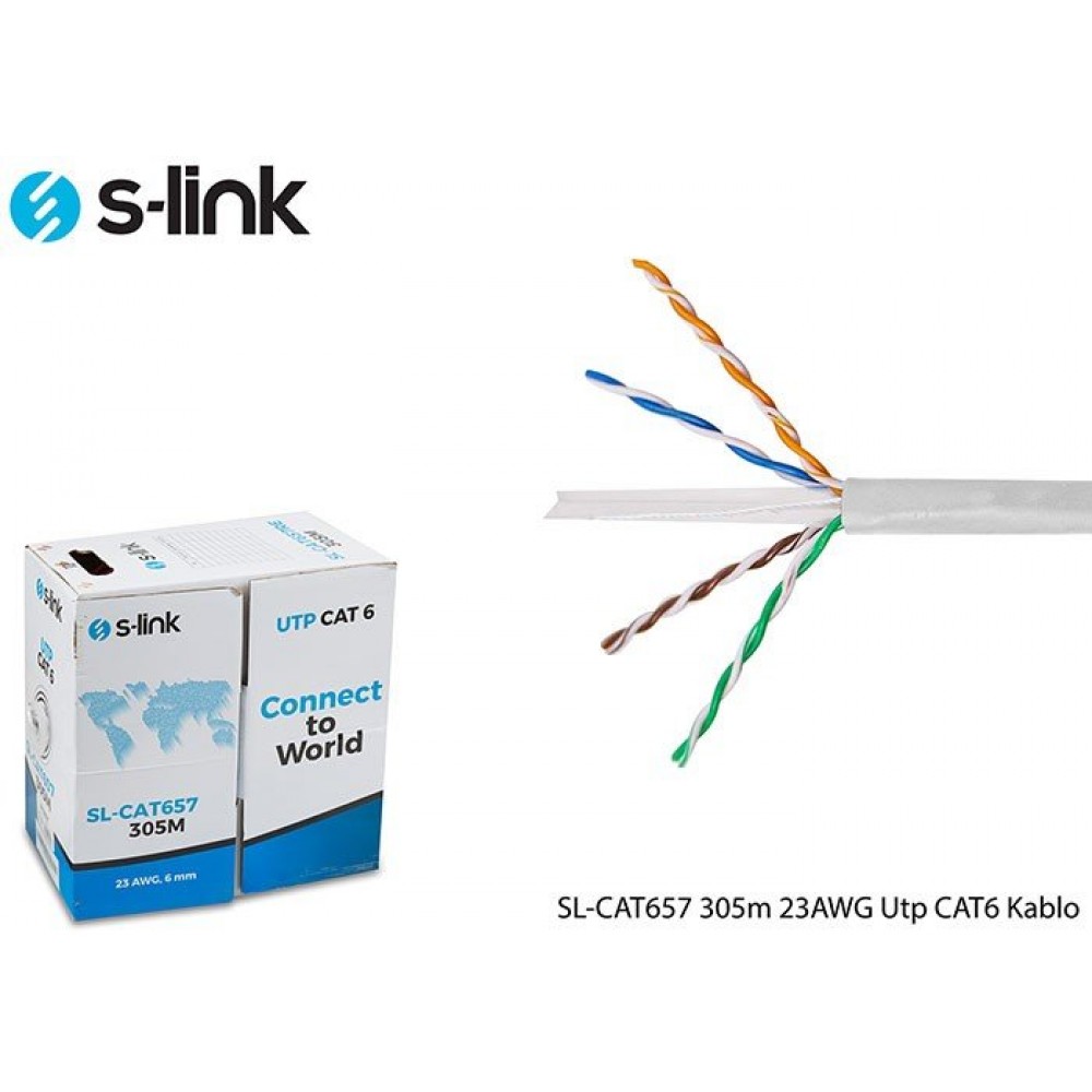 SL-CAT657-Gri / S-LINK SL-CAT657 Gri 305m 23AWG Utp CAT6 Kablo