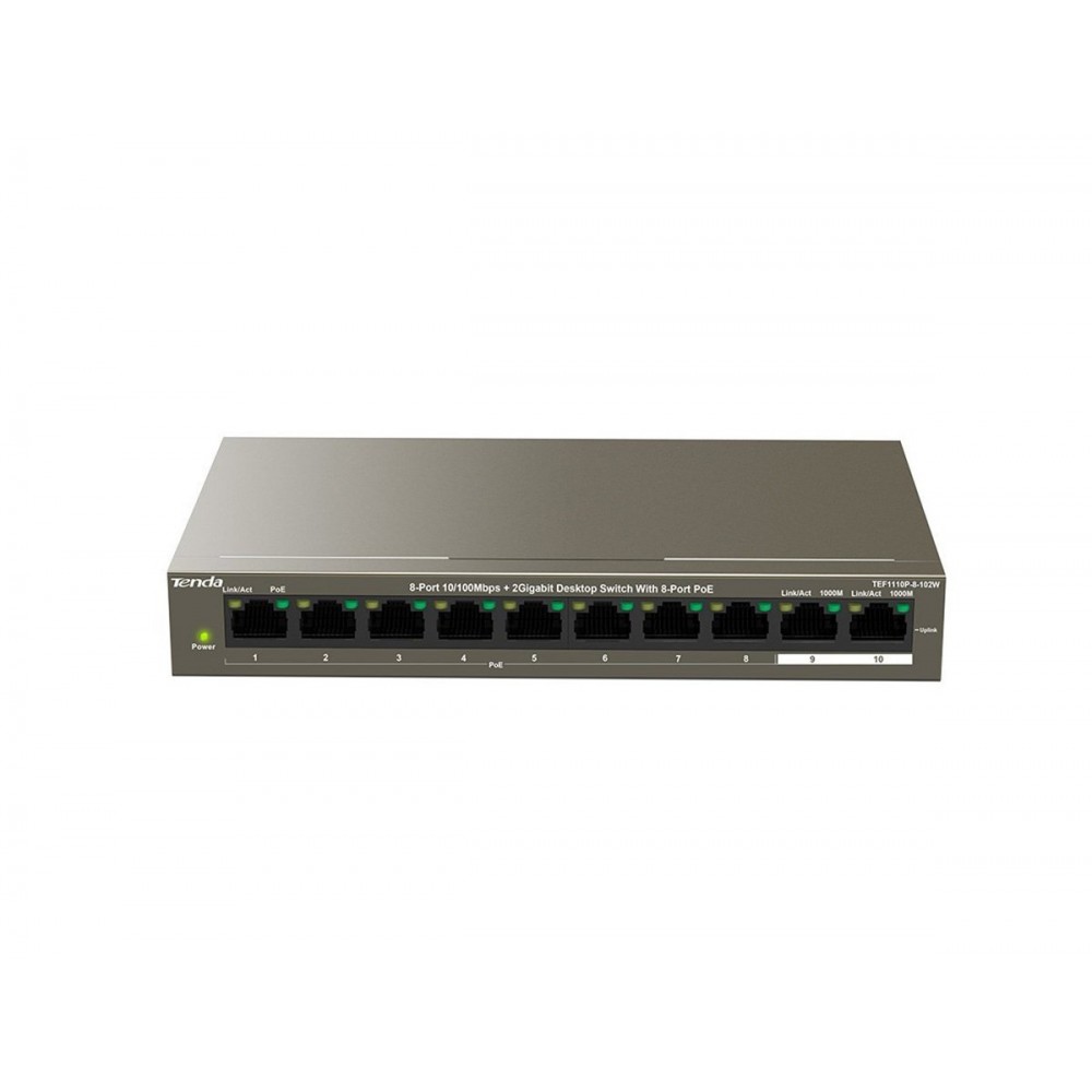 TEF1110P-8-102W / TENDA TEF1110P-8-102W 8-Port Megabit (8xPoE 102W), 2xGE Uplink Desktop Switch