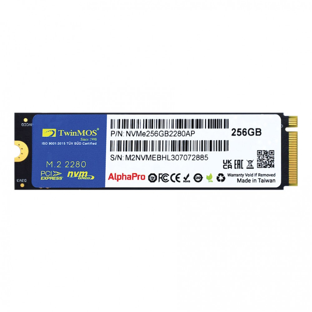 TwinMOS 256GB M.2 PCIe Gen3 NVMe SSD (3600-3250Mb/s) TLC 3DNAND