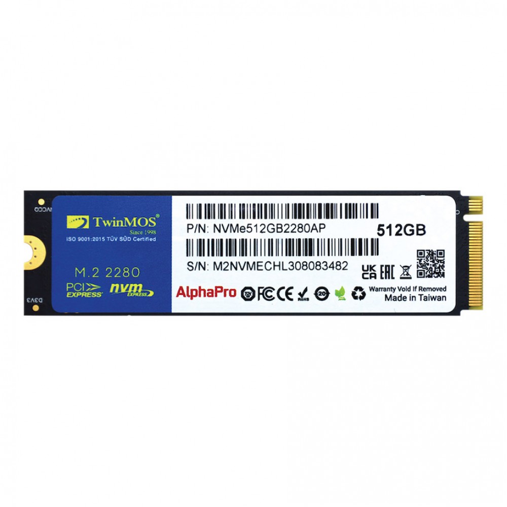 TwinMOS 512GB M.2 PCIe Gen3 NVMe SSD (3600-3250Mb/s) TLC 3DNAND